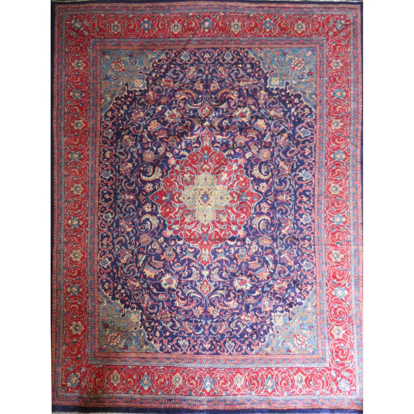One Of The Kind Hand-Knotted Persian Wool Rug _ Luxurious Vintage Design, 12'10" x 9'8", Artisan Crafted